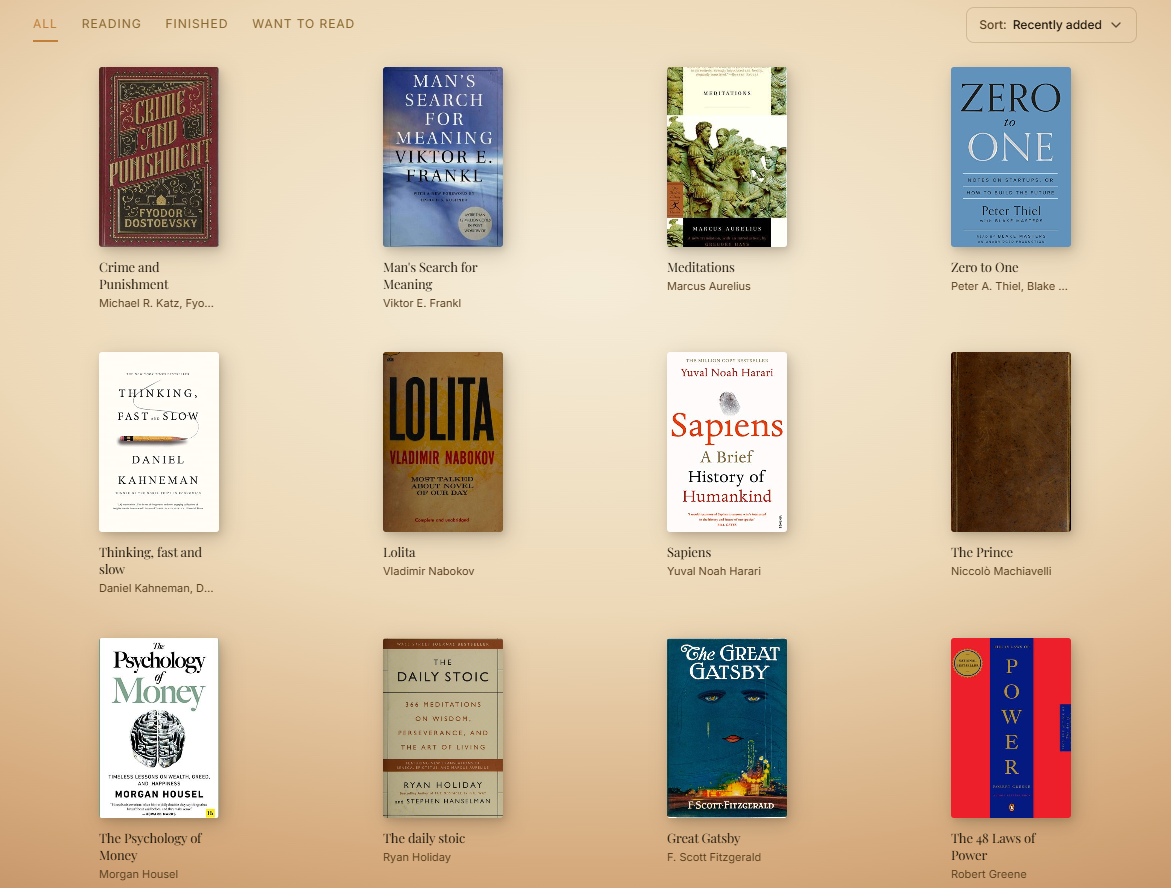 A preview of the Vinyar dashboard showing currently reading books with cover art.